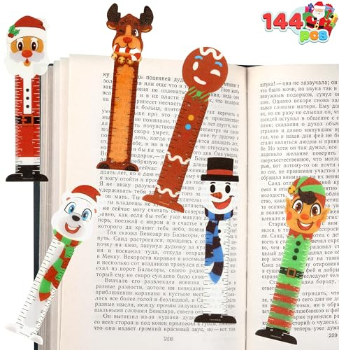 JOYIN 144 Stück Weihnachts-Lesezeichen-Lineale, große Partygeschenke mit 6 Designs für Feiertagsgeschenke, Klassenzimmer-Belohnungen für Kinder, Studenten, Geschenke und Preise
