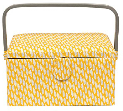 Korbond Sewing Basket - Medium - Yellow Leaf Design - 14.5cm x 19cm x 26cm