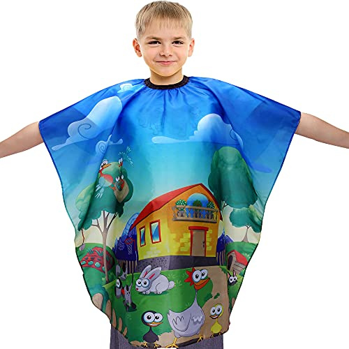 Faletony Kinder Haarschnitt Umhang Friseur Schneiden Umhang mit Verstellbaren Schnappverschluss Wasserdichtes Haarschneiden Umhang Muster Styling Shampoo Salon Umhang (Happy Farm)