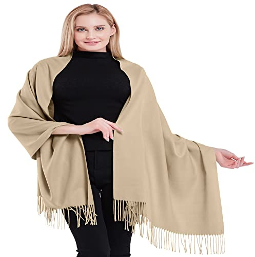 CJ Apparel 100% Kaschmir Zweilagige Schals Pashmina Handgemacht in Nepal Schultertuch Schal Umschlagtuch NEU (Rosa Beige)