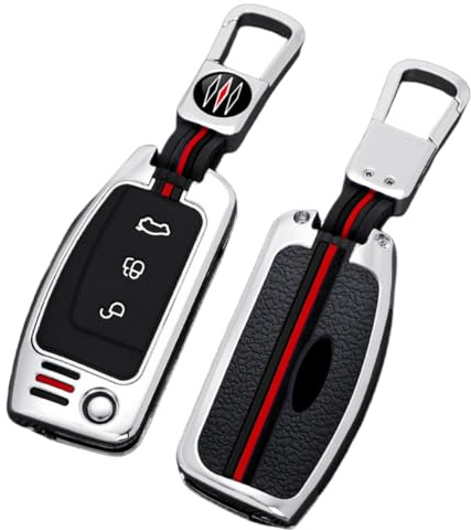 Happyit Zinklegierung + Silikon Autoschlüssel Hüllen für Ford Fiesta Focus Mondeo Kuga Flucht Falcon Galaxy Fusion Mustang Explorer Edge Escort Mk3 Mk4 Ranger 3 Tasten (A, Silber)
