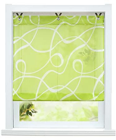 ESLIR Raffrollo ohne Bohren Raffgardine Transparent mit Ösen Voile Gardinen mit Haken Ösenrollo Modern Vorhänge Grün BxH 120x130cm 1 Stück