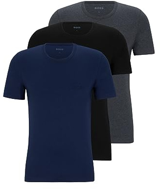 Boss 3-Pack Crew Neck Cotton Jersey T-Shirts, Bleu Marine Gris foncé Sol Noir, M Homme