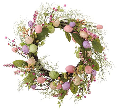 Kdtoll Osterkranz, Türkranz Ganzjährig mit Ostereiern, Türkranz Frühling Groß 45cm, Frühlingskranz Haustür zum Aufhängen, Osterdeko für Draußen, Wand, Fenster