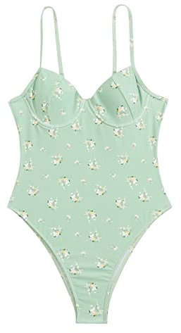 Damen Bademode Push Up Einteiler Floral Sling Badeanzug Schlankheitsgürtel Strand Urlaub Swimwear, A., XL