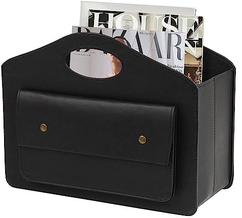 HofferRuffer Magazine Basket Holder, Foldable Magazine Rack, Document File Holder Organizer, File Folder, Newspaper Storage Bin Organizer for Home or Office (Black Magazine Basket)