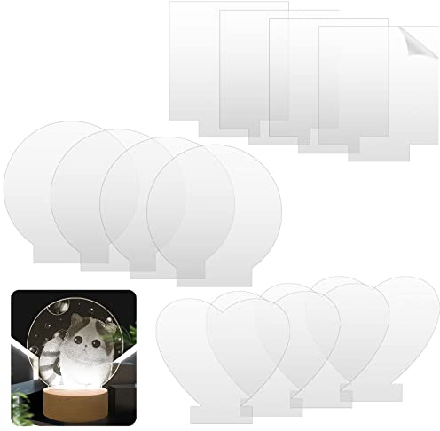 Ticeed 12 Pièces Feuille Acrylique Transparente, Plaque Transparent Plaque Transparente Feuille 2mm en Forme de Rond Carré Coeur pour Projets de Bricolage