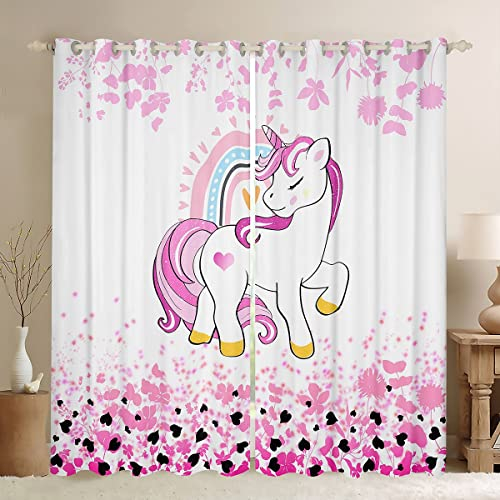 Einhorn Blickdichte Vorhänge Mädchen Niedlich Einhorn Glitter Vorhänge Cartoon Regenbogen Einhorn Fenstervorhang 137x117cm für Kinder Niedlich Tier Dekor Fenstervorhänge Tier Dekor Dekorativ