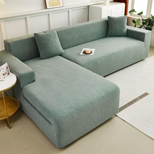 WULTNICEW Sofa Überzug Sofaschoner Sofabezug 4 Sitzer, Sofa Bezug Stretch Sofa Cover Überwurf Universal Couch überzug, Ecksofa für L Form Erfordert Zwei Couchbezug(4SITZER, Grün)