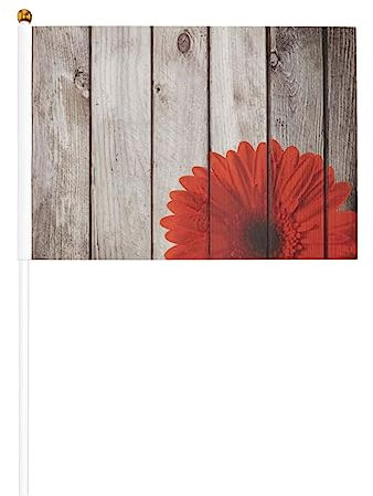 Lot de 10 drapeaux à main rétro avec motif de dahlia rouge - En polyester - Résistant aux déchirures - Pour le jour commémoratif
