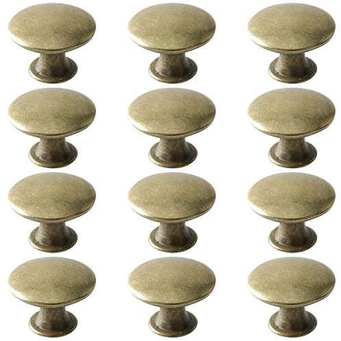 Beilala Antique Brass Drawer Knobs, 12 Pack Round Metal Wardrobe Handles Kitchen Cabinet Pulls with Screws for Chest of Drawers Furniture Cupboard Dresser Door, 30x21mm