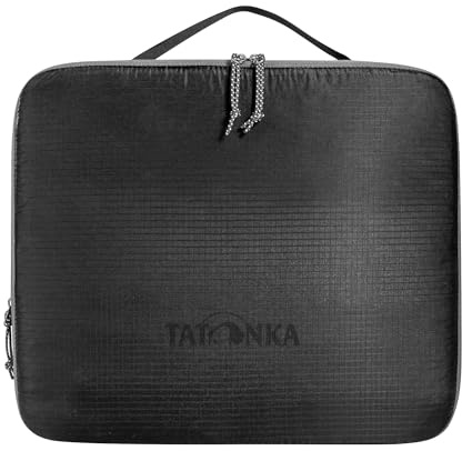 Tatonka Packwürfel SQZY Compression Pouch L (7L / 10L) - Ultraleichte und platzsparende Packtasche mit Reißverschluss - durchsichtig, komprimierbar und PFC-frei - 29 x 25 x 10 cm (schwarz)