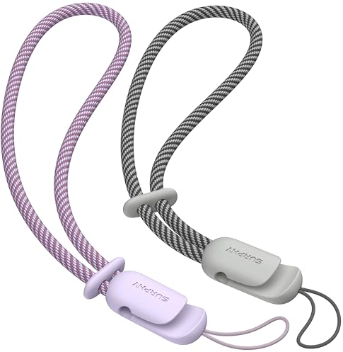SURPHY 2 Stück Handykette Universal, Verstellbares Handy Handschlaufe Handyanhänger Trageband Schlüsselband für Airpods Handyhülle USB-Stick Kamera Schlüsselanhänger, Flieder & Grau