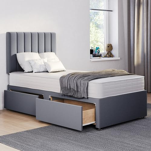 ComfoRest 3FT Single Bed with Mattress and Storage Drawers - Grey