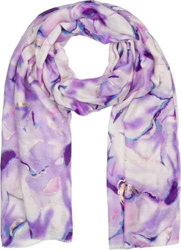 styleBREAKER Damen Schal mit Aquarell Marmor Muster und Metallic Akzenten, leichtes Tuch in Pastell Tönen, Stola 01016229, Farbe:Flieder