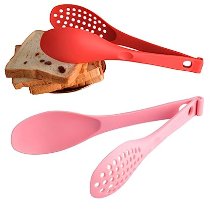 TOPBATHY Pinza Per Pane e Clip Per Insalata in Nylon Sicuro 2 in 1 Impugnatura Antiscivolo e Foro Per Appendere, Pinze Multifunzionali Per Servire Cibo, Utensile Da Cucina Per Casa e Bar, Colore Rosso
