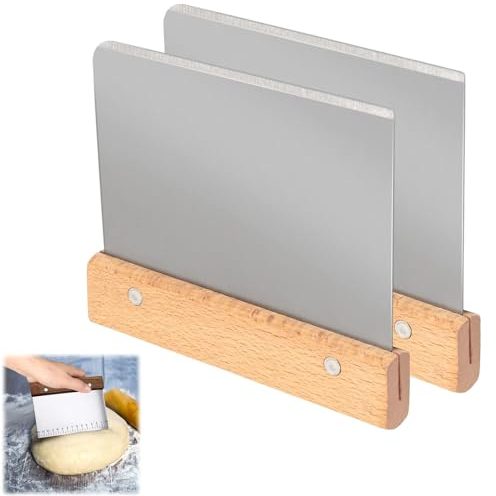 XWUNZ Teigschaber, 2 Stück Teigschaber aus Edelstahl, Teigspachtel mit Holzgriff, Teigschneider für Kuchen, Pizza, Brotschneiden, Küchenbedarf - 15cm