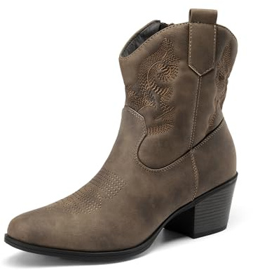 DREAM PAIRS Women's Block Heel Round Toe Ankle Boots | Latex insole, TPR outsole, Wedge heel, Classic style, 2.17 inch shaft, Side zipper