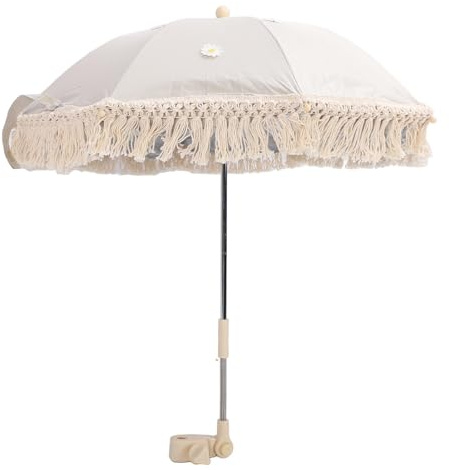 dsheng Parasols D'extérieur pour bébé, Parasol pour Poussette de bébé avec Pince Réglable, Parasol de UV pour Tout-Petits, pour Fauteuil Roulant, Chaise de Plage, (Beige avec