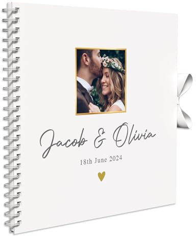 Personalised Photo Wedding Guest Book Keepsakes,Signature Scrapbook, Photo Album Wedding Couple - 20cm x 20 cm - 50 Sheets (Simple, White)