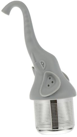 Garneck Elephant Shape Tea Strainer and Stainless Steel Leaf Tea Infuser Food-Grade Silicone Gray Handle for Loose Leaf Brewing and Travel