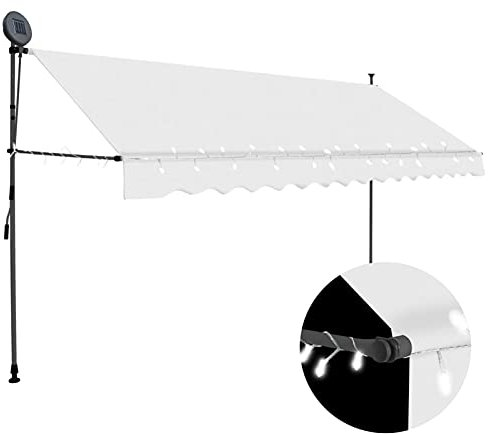Iiaky Tenda da Sole Retrattile Manuale con LED 350 cm Crema,Tenda da Sole per Esterno Avvolgibile,Tenda da Sole a Bracci Estensibili con Telaio in Alluminio,Tettuccio Resistente al Sole e Impermeabile