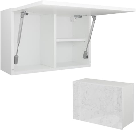PLATAN ROOM Badschrank 80/120 / 160/200 / 240 breit Badmöbel Badezimmer Klapphängeschrank Schrank Hochglanz Matt Weiß (Weiß Matt/Marmor Glanz, 60 x 40 x 25)