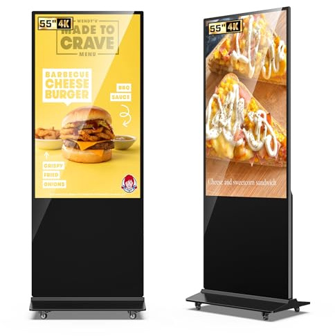 JASZDOT 55 Zoll 4K Digitaler Kundenstopper, LCD Digital Signage Werbedisplay mit Android OS, IPS Panel, Interaktiver Gehwegaufsteller für Geschäft & Schaufenster, Schwarz