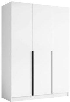 Mirjan24 Kleiderschrank Cikzori I mit 3 Türen (Weiß + Schwarz) | Drehtürenschrank mit Kleiderstange, geräumigen Innenfächern und Soft-Close-Scharnieren, B/H/T: 150/215/58 cm