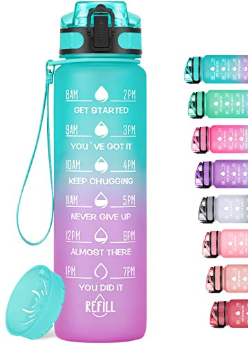 HydroPal Trinkflasche 1L mit Zeitmarkierung, BPA Frei Tritan Wasserflasche Auslaufsicher, Sportflasche für Fitness Büro Uni Fahrrad Outdoor