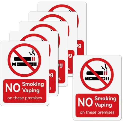 6 cartelli con divieto di fumo o vaping, 100 mm x 75 mm, adesivi vietati dal fumo, autoadesivi per locali, interni ed esterni, bar, pub, affari, caffetterie