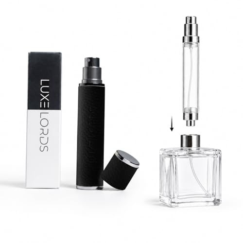 LUXE LORDS Leather Spray Travel Refillable Atomiser Bottle, 10ml Atomiser Bottle, Portable Size Spray Bottle Luxurious Travel accessory (BLACK)