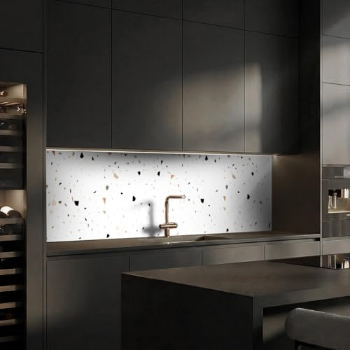 Dedeco Küchenrückwand Motiv: Stein V7, 3mm Aluminium Alu-Platten als Spritzschutz Fliesenspiegel zum Aufkleben Wandschutz wasserfest, UV-Lack matt, alle Untergründe, 240 x 60 cm