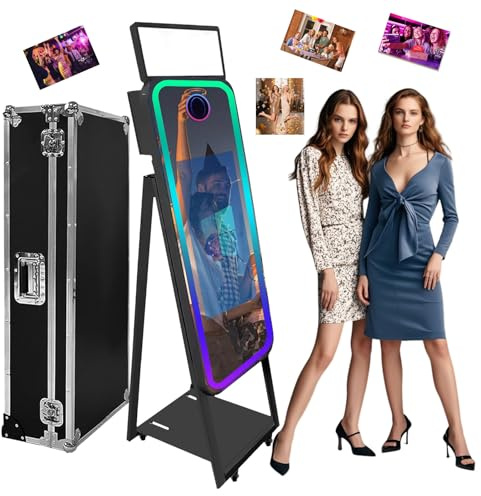 Photomaton portable avec miroir pour appareil photo reflex numérique de 101,6 cm avec écran tactile et étui de vol, lumière RVB pour mariage, location, fêtes d'affaires (noir, 101,6 cm)