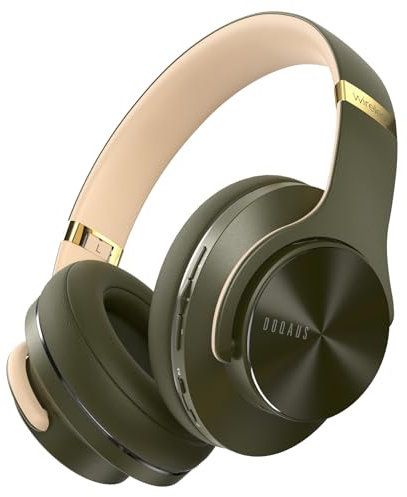 DOQAUS Bluetooth Headphones Over Ear, 90Hrs Playtime, BT5.3 Wireless Headphones with Mic, 3 EQ Mode, Foldable Headphones with HiFi Stereo Bass Sound, Soft Memory Earmuffs, for PC Phone(Military Green)