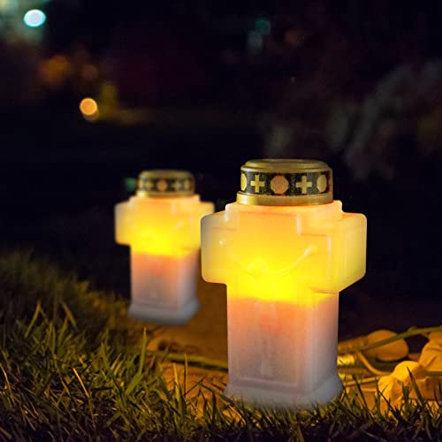 Molde de Vela LED para luz de Tumba, 2 Piezas, Luces de Tumba, Luces de Tumba electrónicas con Forma de Cruz de Cementerio, Decoraciones de Iglesia para tumbas al Aire Libre, Decor