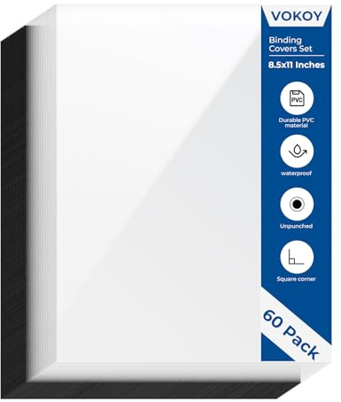 VOKOY 60 Pack 8.5x11 Inches Binding Covers and Backs Set, Letter Size Quality Un-Punched Report Covers, 30 Pcs 10mil Clear Binding Covers 30 Pcs 12mil Black Plastic Covers for Home Office School