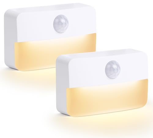 HOTUT Motion Sensor Lights Indoor, 2 Pack Night Light, LED Motion Sensor Light, Stick-On Battery Powered Night Lights for Cupborad, Wardrobe, Closet, Kitchen, Stairs, Bedroom, Hallway (Warm White)