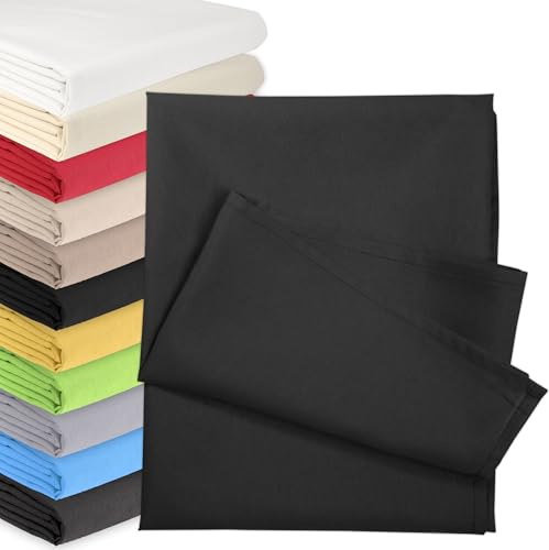 Bettlaken OHNE Gummizug 100x200 cm Poly Baumwolle Schwarz | Glatte Betttuch ohne Spanngummi. Atmungsaktiv, Waschbar. Laken, klassische Betttücher, Haustuch für Zuhause, Hotel