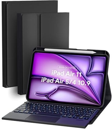 Doohoeek Case with Keyboard for iPad Air 11 2025(M3)/2024(M2), iPad Air 4th/5th Generation 10.9 Inch, Bluetooth Wireless Backlit Detachable Keyboard Folio with Multi-Touch Trackpad, Black