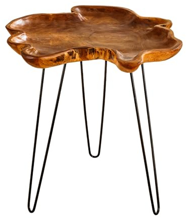 Riess Ambiente Beistelltisch WILD - 65cm - Natur - Teakholz Hairpin Legs Couchtisch Unikat Natural Look Massivholz Ablage Nachttisch