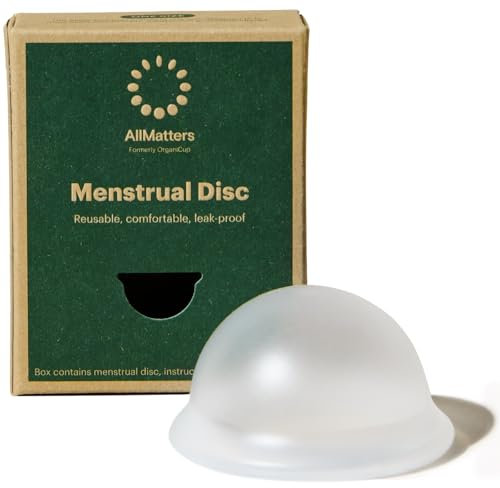 Disco mestruale AllMatters (precedentemente Organicup). Un'alternativa riutilizzabile e comoda ai prodotti mestruali monouso. Contiene 6 tamponi. Silicone morbido di grado medico al 100%.