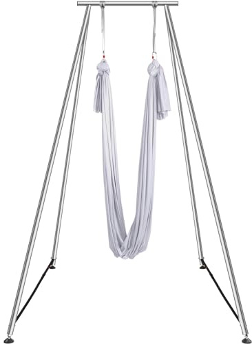 VEVOR Aerial Yoga Frame & Hammock Set, 9.67ft Yoga Swing Frame with 6.6-Yard Nylon Hammock, Heavy-Duty Premium Stand, 551.15 lbs Max Capacity Rig, for Indoor & Outdoor Aerial Fitness Training (White)
