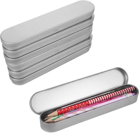 Chanumetal Lot de 6 boîtes à crayons en métal - Avec couvercle - Petite boîte en métal pour rangement de stylos
