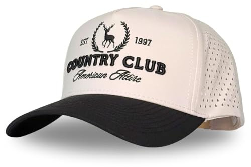 Athletic Trucker Golf Hat | Performance Mens 5 Panel Hat | Cool Breathable Waterproof Sweat Proof Workout Running Cap | Golf Accessories | A Frame Rope Snapback Adjustable Hat (Country Club | Black)