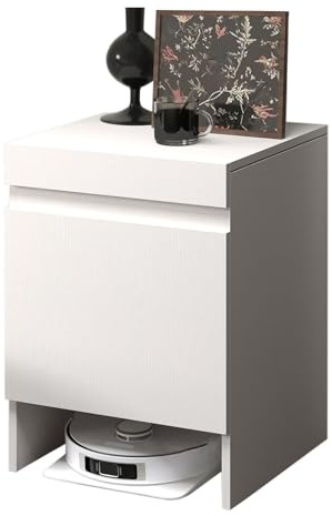 Estante de almacenamiento de madera para robot aspirador, soporte organizador oculto para barredora autovaciada, solución fácil de cambiar de agua para limpieza inteligente del suelo
