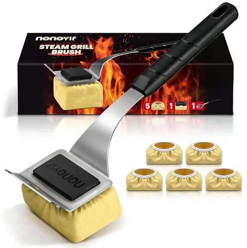 nonoYif Grill Brush Bristle Free + 5 Replaceable Pads, Grill Cleaner for Outdoor Grill, Steam Grill Brush and Scraper for Cast Iron & Stainless Steel Grates, BBQ Grill Brush, Gift for Men Dad