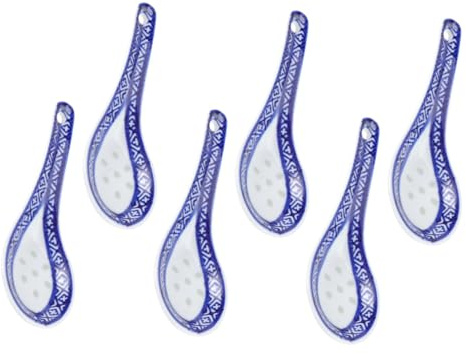 TOYZFRIENDY 6 piezas Cucharas de Sopa Chinas de Cerámica Azul y Blanca de Resistentes y Ligeras para Postres y Restaurantes