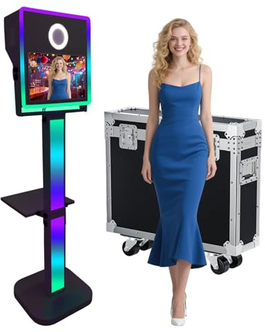 DSLR Photo Booth Machine 15,6 Zoll Selfie Portable Touchscreen Photobooth mit RGB Licht für Hochzeit Events Party Photo Booth mit Flight Case (Schwarz, Photo Booth Machine)