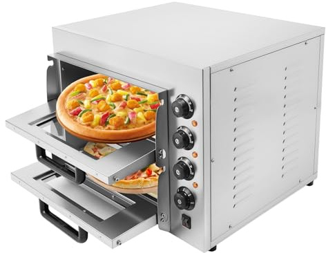 Forno per pizza professionale doppio 3000 W, in acciaio inox commerciale, forno per pizza multiuso per interni, per cottura in ristorante, casa, forno per pizza temperatura fino a 350 °C